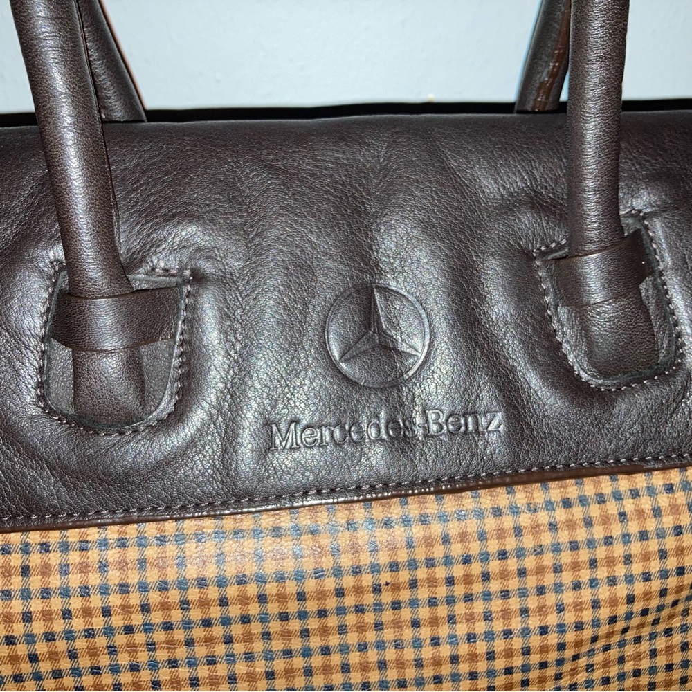 Vintage Mercedes Benz satchel brief plaid vegan leather bag